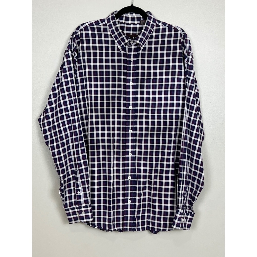 Pintlar Mens 2XL Purple Plaid Button Down Shirt 100% Cotton Long Sleeve